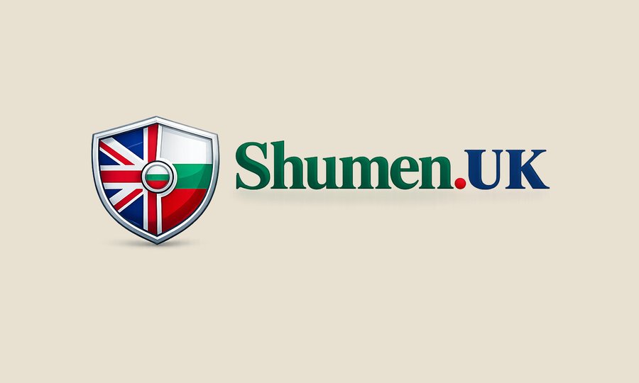 Shumen.UK brand artwork, Union Jack and Bulgarian flag shield