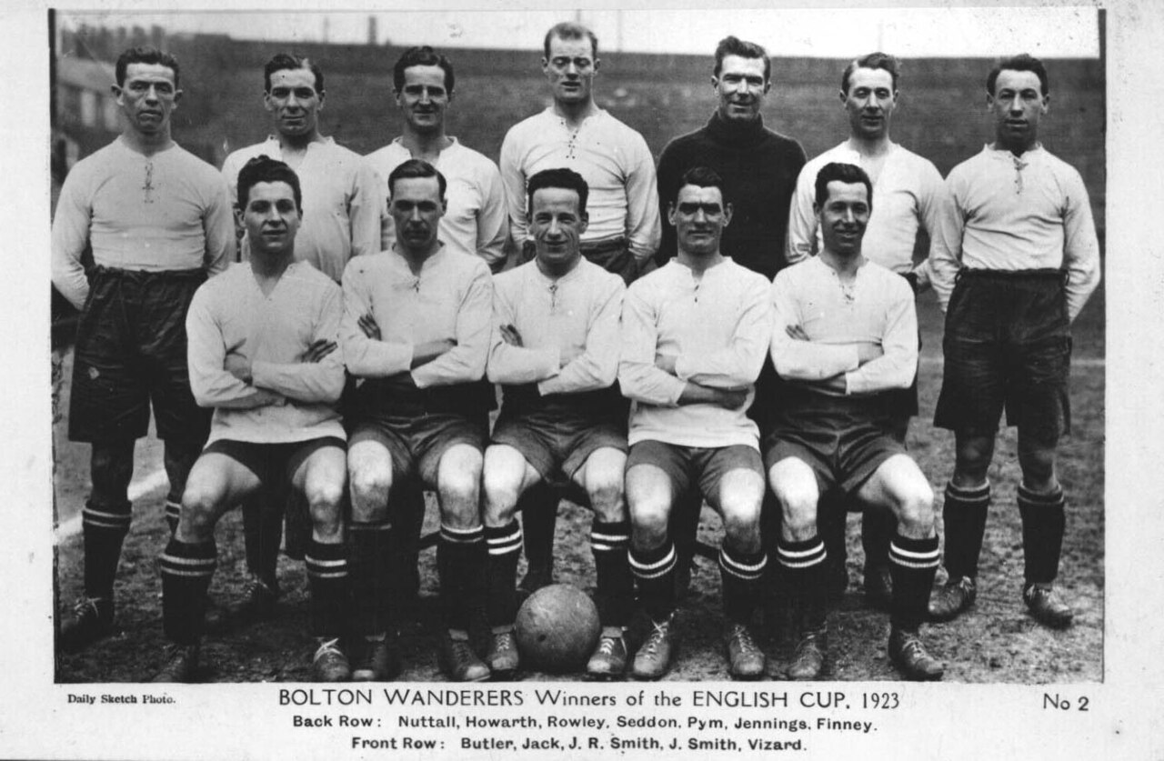 The Bolton Wanderers team photographed with the FA Cup