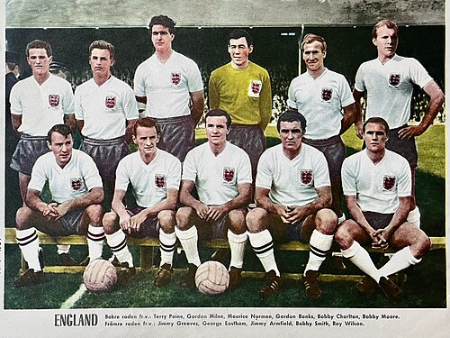 The England national football team lined up for a photograph at Wembley in October 1963