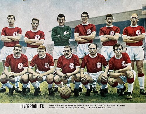 A posed Liverpool Football Club team photograph from the mid-1960s