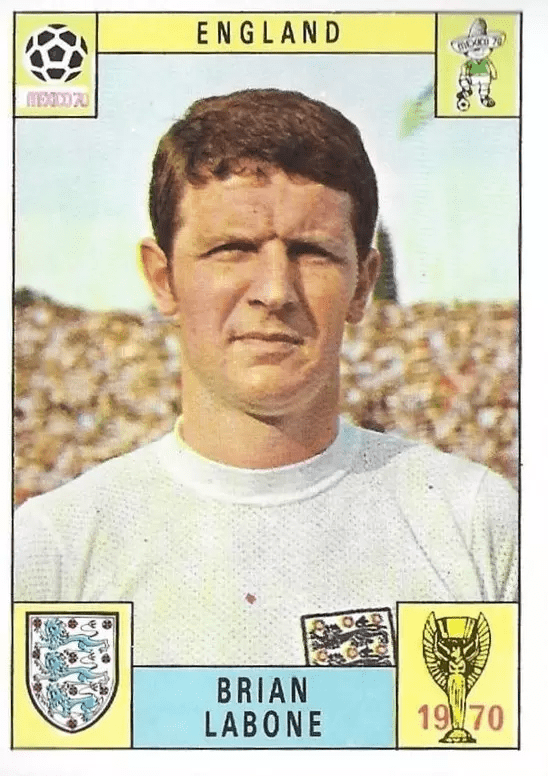 A printed sticker portrait of the Everton and England defender Brian Labone