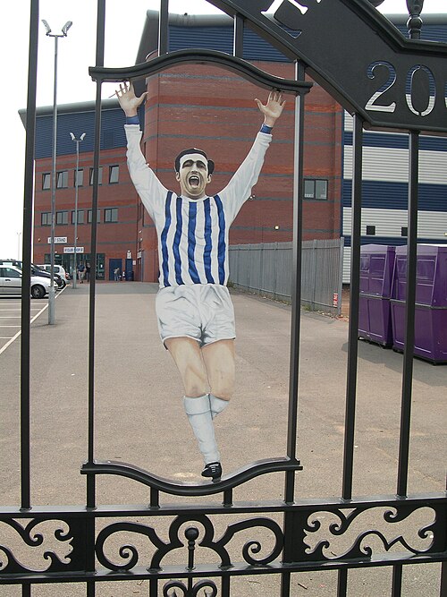 Portrait of Jeff Astle worked into the memorial gates at The Hawthorns