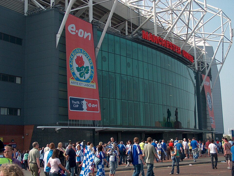 The exterior of Old Trafford football ground in Manchester