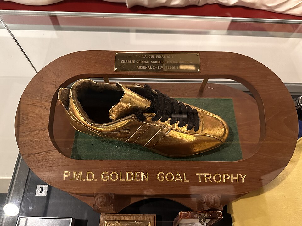 The Charlie George golden goal trophy in the Arsenal Football Club Museum