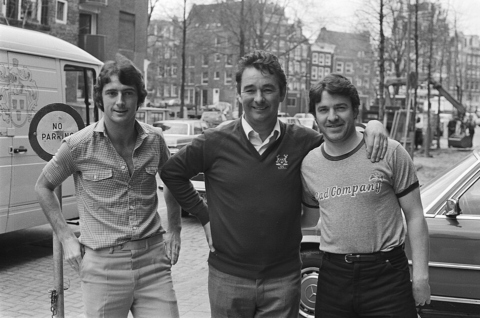 Trevor Francis, Brian Clough and John Robertson at Schiphol airport in 1980