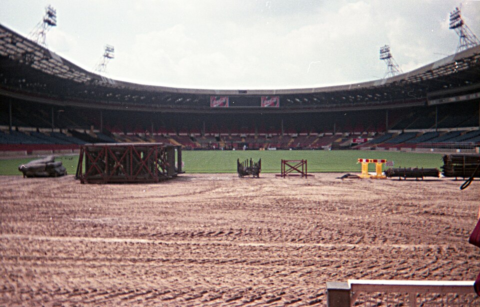Inside the old Wembley Stadium, empty