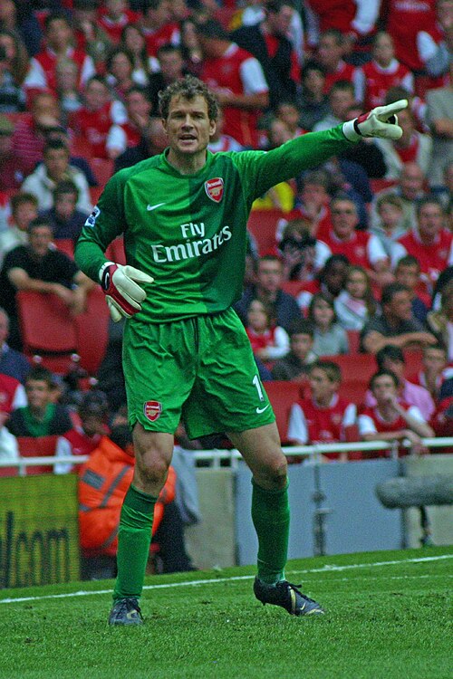 Jens Lehmann in an Arsenal goalkeeper's shirt