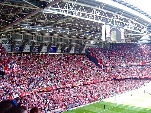 Liverpool supporters with flags during the 2006 FA Cup final