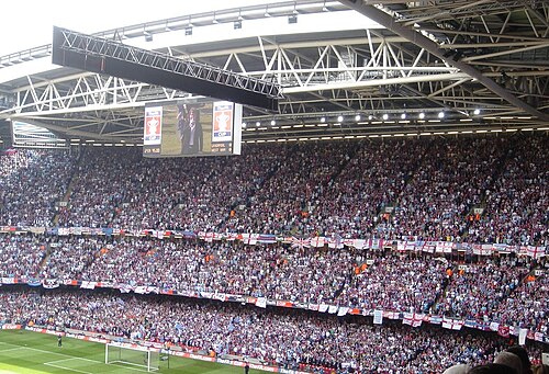 West Ham supporters in claret and blue before the match in Cardiff