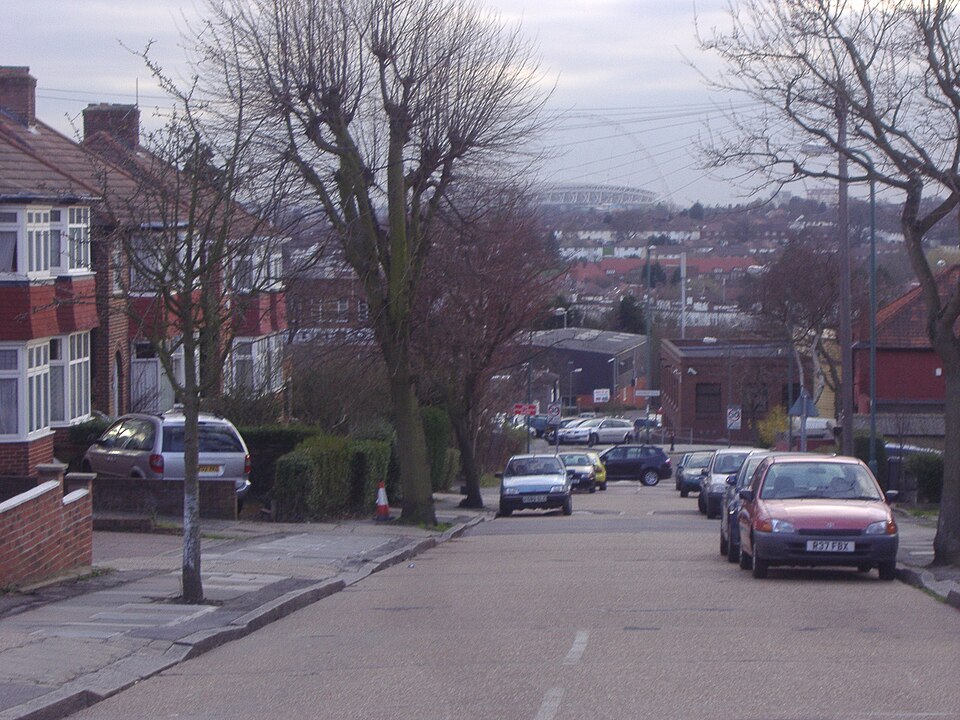 Wembley Stadium seen from Coniston Gardens in 2009