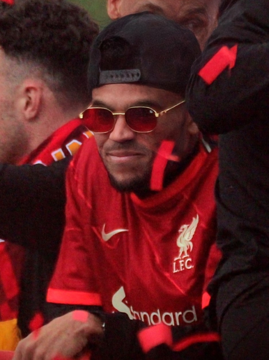 Luis Diaz in Liverpool colours during a trophy celebration