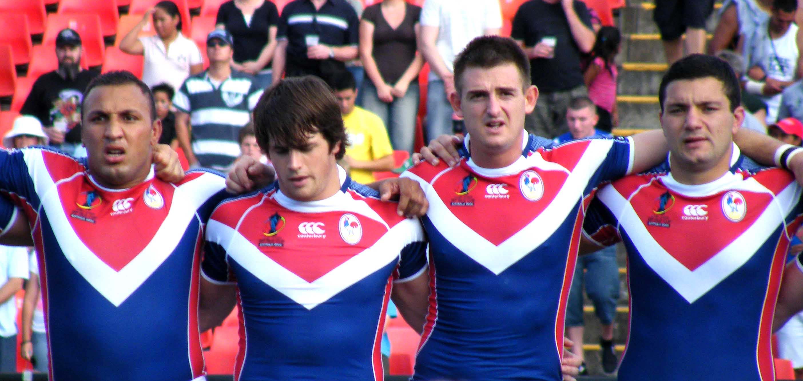 Rugby league players in action during an international match