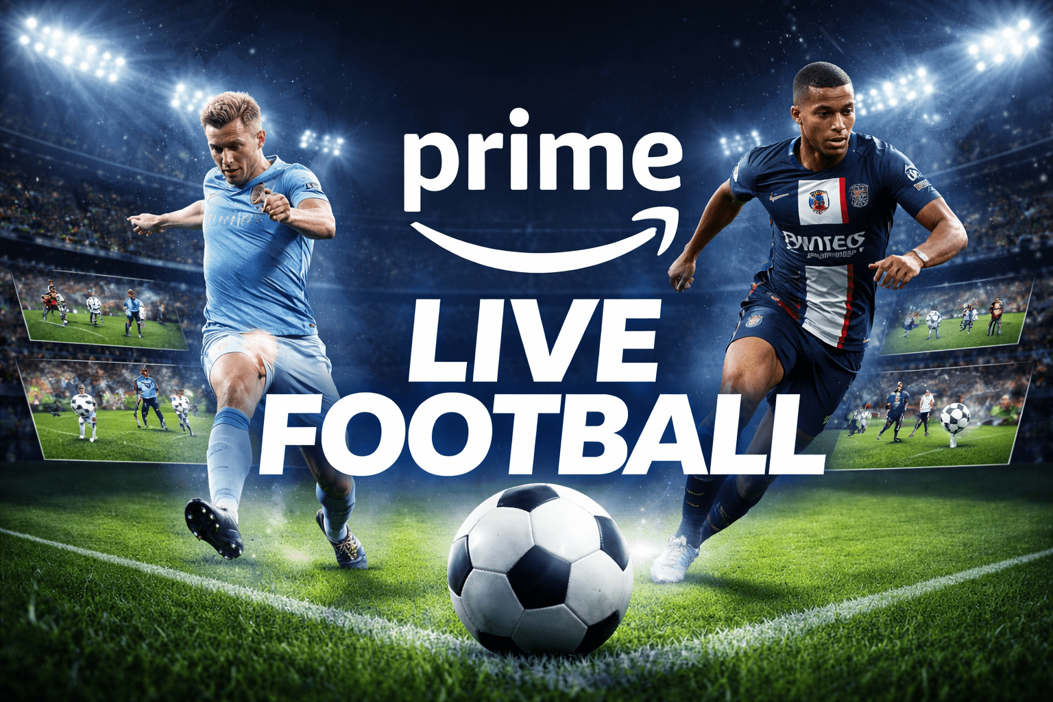Football players competing in stadium. Amazon Prime video football
